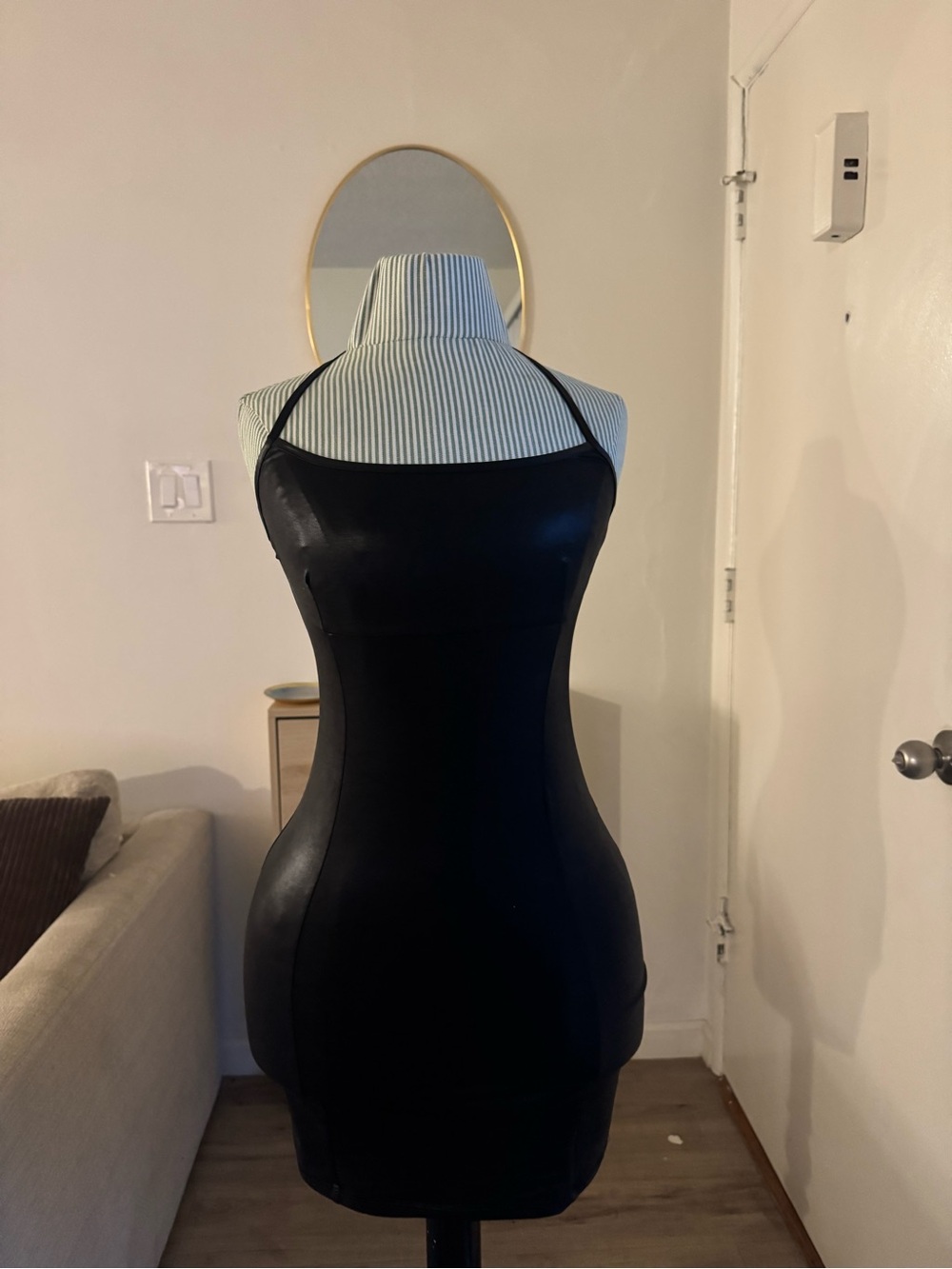 Black Faux Leather Dress with Halter Straps size 2